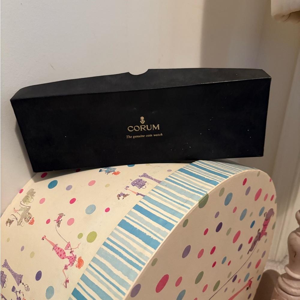 Corum Black Watch Box and watch storage folder. Vintage
